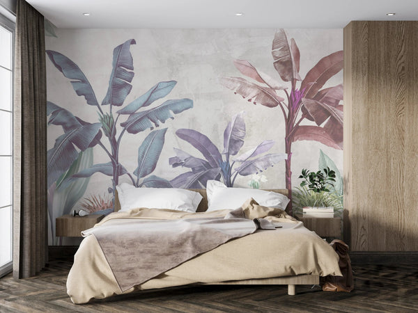 Soft Color Tropical Leaves Wallpaper, Banana Trees Mural, Oversized Custom Size Wall Art, Non - Woven, Non - Adhesive, Modern Wall Paper, Removable - Adawall Wallpaper - Registered Trade Accounts Only, Wallpaper Wholesale Account - W77516 - Adawall Wholesale - Wallpaper Wholesaler