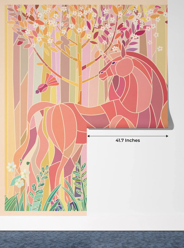 Stained Glass Unicorns Wallpaper, Spring Forest Mural, Oversized Custom Size Wall Art, Non - Woven, Non - Adhesive, Modern Wall Paper, Removable - Adawall Wallpaper - Registered Trade Accounts Only, Wallpaper Wholesale Account - W77949 - Adawall Wholesale - Wallpaper Wholesaler