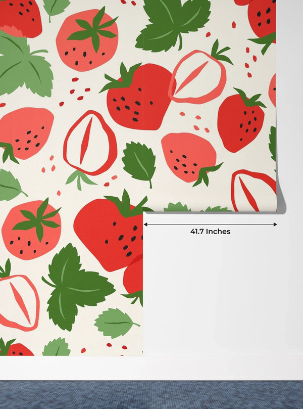 Strawberries, White Background Wallpaper, Seamless Pattern Mural, Oversized Custom Size Wall Art, Non - Woven, Non - Adhesive, Modern Wall Paper, Removable - Adawall Wallpaper - Registered Trade Accounts Only, Wallpaper Wholesale Account - W78044 - Adawall Wholesale - Wallpaper Wholesaler