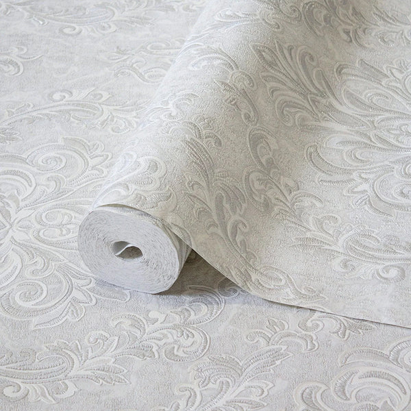 Stylish Baroque Deep Embossed Wallpaper, Light Gray, Timeless Damask Ornate Patterns Sparkling Wallcovering, Elegant Washed Colors Design - Adawall Wallpaper - Registered Trade Accounts Only, Wallpaper Wholesale Account - 1405-2 - Adawall Wholesale - Wallpaper Wholesaler