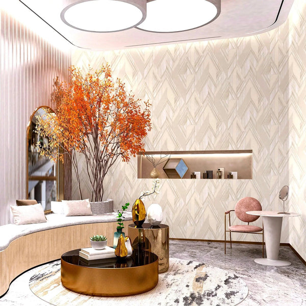 Stylish Herringbone Geometric Wallpaper, Cream Color Embossed Large Zigzag Pattern Wallcovering Wall Accent - Adawall Wallpaper - Registered Trade Accounts Only, Wallpaper Wholesale Account - 1205-1 - Adawall Wholesale - Wallpaper Wholesaler