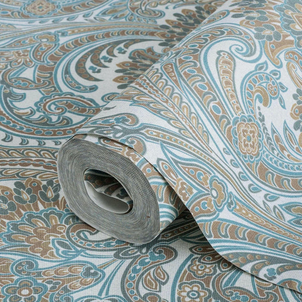 Stylish Paisley Wallpaper, Textured Wallcovering, Large 114 sq ft Roll, Washable, Home Wall Decor, Accent Wall Paper, Washable, Blue Brown - Adawall Wallpaper - Registered Trade Accounts Only, Wallpaper Wholesale Account - 4711-1 - Adawall Wholesale - Wallpaper Wholesaler