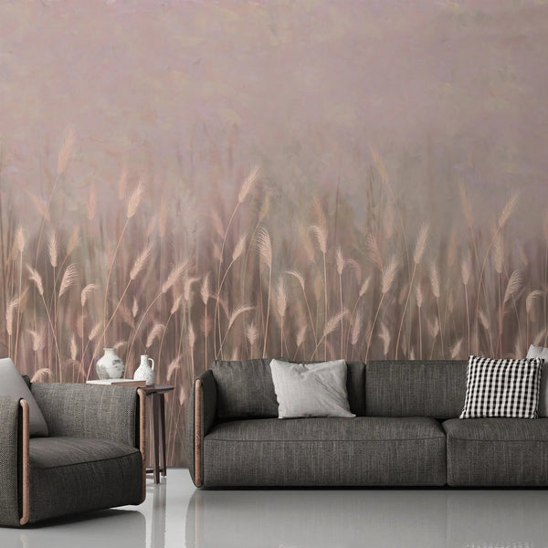 Swaying Wheat Field Wall Mural, Light Purple Windy Wheat Wallpaper, Large Nature Custom Size Wall Covering, Non - Woven, Non - Pasted, Removable, Washable - Adawall Wallpaper - Registered Trade Accounts Only, Wallpaper Wholesale Account - SE302-2 - Adawall Wholesale - Wallpaper Wholesaler