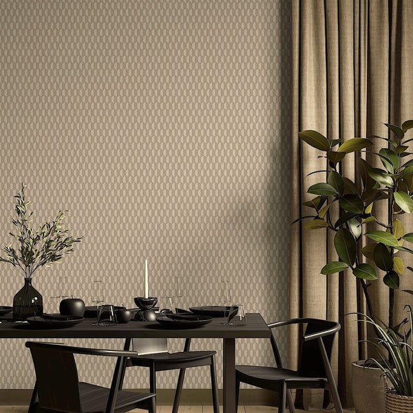 Tan Elegant Hexagon Embossed Wallpaper, Small Honeycomb Grid Pattern Textured wallcovering - Walloro High End Wallcoverings & More