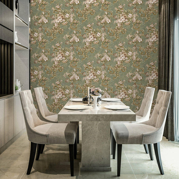 Textured Botanical Green Flowered Embossed Wallpaper, Home Wall Decor, Aesthetic Wallpaper,Textured Wallcovering Non - Adhesive - 41.7”W X 393”H - Adawall Wallpaper - Registered Trade Accounts Only, Wallpaper Wholesale Account - 1008-4 - Adawall Wholesale - Wallpaper Wholesaler