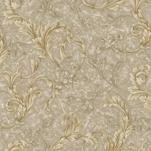 Textured Flowered Beige Gold Embossed Wallpaper, Home Wall Decor, Aesthetic Wallpaper, Textured Wallcovering Non-Adhesive- 41.7”W X 393”H - Walloro High End Wallcoverings & More