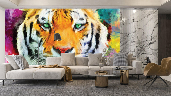 Tiger Wallpaper, Oil Painting Mural, Oversized Custom Size Wall Art, Non - Woven, Non - Adhesive, Modern Wall Paper, Removable - Adawall Wallpaper - Registered Trade Accounts Only, Wallpaper Wholesale Account - W78167 - Adawall Wholesale - Wallpaper Wholesaler