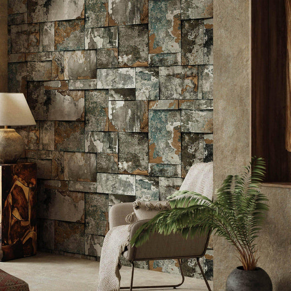 Timeless Distressed Embossed Wallpaper, Beige Worn Abstract Rustic Pattern Modern Wallcovering for Home and Commercial Use, Rich Textured Wall Accent - Walloro High End Wallcoverings & More