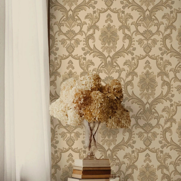 Timeless Ornate Embossed Wallpaper, Beige, Fabric Like, Rich 3D Textured Flocked Luxury Wallcovering Design, Non - Woven - Adawall Wallpaper - Registered Trade Accounts Only, Wallpaper Wholesale Account - 1407-4 - Adawall Wholesale - Wallpaper Wholesaler