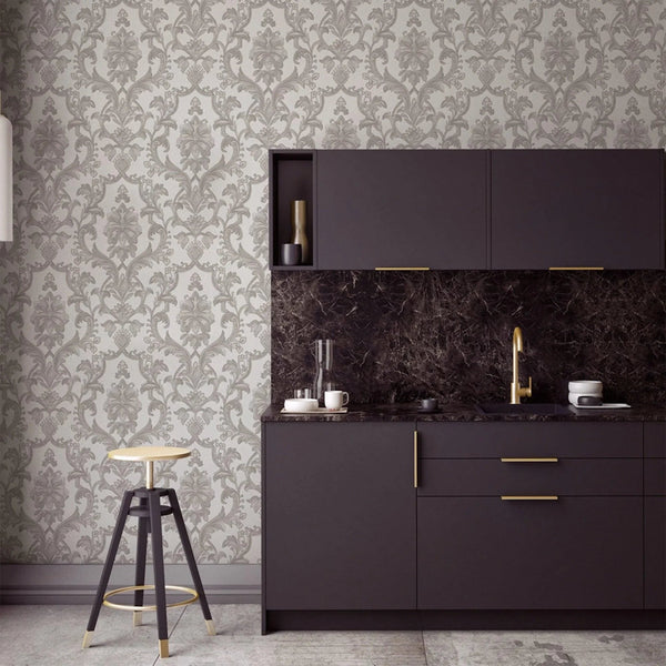 Timeless Ornate Embossed Wallpaper, Light Gray, Fabric Like, Rich 3D Textured Flocked Luxury Wallcovering Design, Non - Woven - Adawall Wallpaper - Registered Trade Accounts Only, Wallpaper Wholesale Account - 1407-3 - Adawall Wholesale - Wallpaper Wholesaler