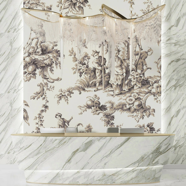 Toile de Jouy French Wallpaper, White Background Pattern Mural, Oversized Custom Size Wall Art, Non - Woven, Non - Adhesive, Modern Wall Paper, Removable - Adawall Wallpaper - Registered Trade Accounts Only, Wallpaper Wholesale Account - W77496 - Adawall Wholesale - Wallpaper Wholesaler