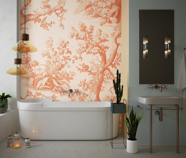Toile de Jouy Wallpaper, Peach Fuzz Background Pattern Mural, Oversized Custom Size Wall Art, Non - Woven, Non - Adhesive, Modern Wall Paper, Removable - Adawall Wallpaper - Registered Trade Accounts Only, Wallpaper Wholesale Account - W77497 - Adawall Wholesale - Wallpaper Wholesaler