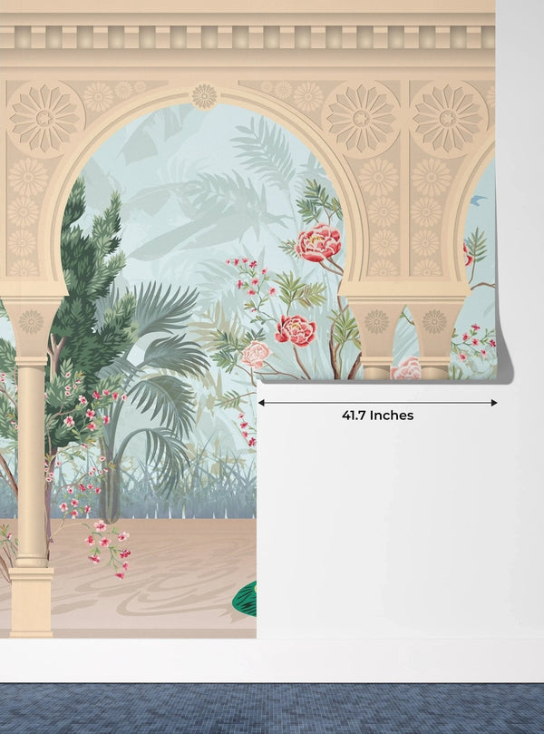 Traditional Mughal Garden Wallpaper, Peacock, Arch Mural, Oversized Custom Size Wall Art, Non - Woven, Non - Adhesive, Modern Wall Paper, Removable - Adawall Wallpaper - Registered Trade Accounts Only, Wallpaper Wholesale Account - W77713 - Adawall Wholesale - Wallpaper Wholesaler