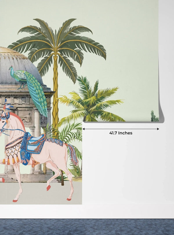 Traditional Mughal Garden Wallpaper, Peacock, Horses Mural, Oversized Custom Size Wall Art, Non - Woven, Non - Adhesive, Modern Wall Paper, Removable - Adawall Wallpaper - Registered Trade Accounts Only, Wallpaper Wholesale Account - W77720 - Adawall Wholesale - Wallpaper Wholesaler