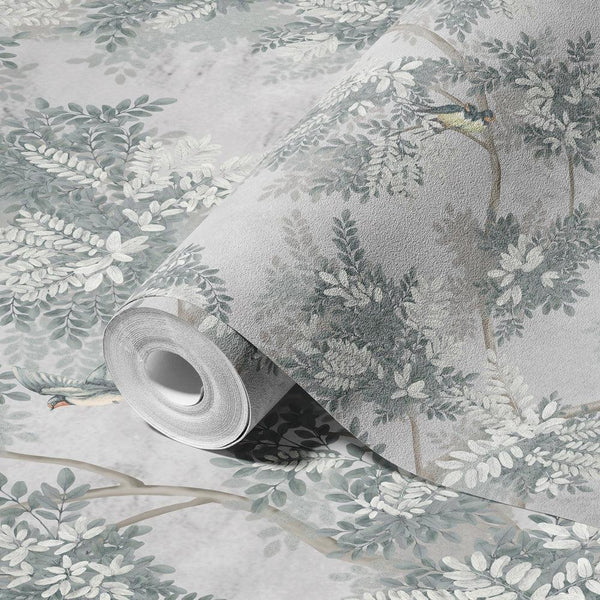 Tree Leaves Wall Mural, Birds Chinoiserie Wallpaper, Gray Oversized Botanical Custom Size Wall Paper, Non - Woven, Modern Wall Art, Non - Pasted, Removable - Adawall Wallpaper - Registered Trade Accounts Only, Wallpaper Wholesale Account - SE300-2 - Adawall Wholesale - Wallpaper Wholesaler