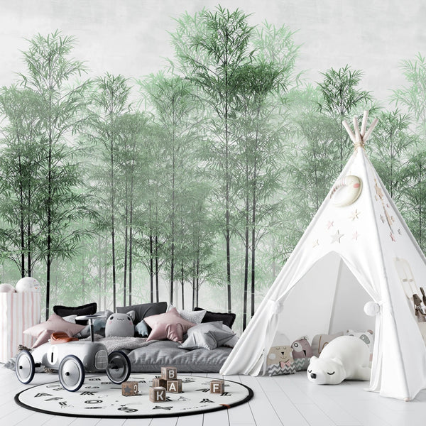 Trees Wallpaper, Foggy Forest Mural, Oversized Custom Size Wall Art, Non - Woven, Non - Adhesive, Modern Wall Paper, Removable - Adawall Wallpaper - Registered Trade Accounts Only, Wallpaper Wholesale Account - W77995 - Adawall Wholesale - Wallpaper Wholesaler