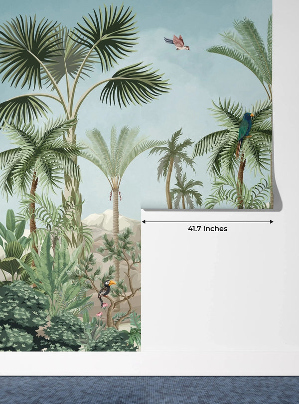 Tropic Animals Wallpaper, Palms and Plants Mural, Oversized Custom Size Wall Art, Non - Woven, Non - Adhesive, Modern Wall Paper, Removable - Adawall Wallpaper - Registered Trade Accounts Only, Wallpaper Wholesale Account - W77898 - Adawall Wholesale - Wallpaper Wholesaler