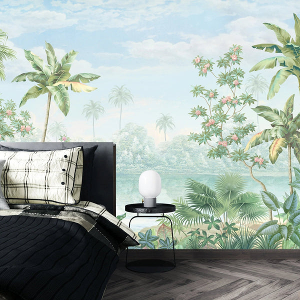 Tropic Flowers Wallpaper, Landscape Mural, Oversized Custom Size Wall Art, Non - Woven, Non - Adhesive, Modern Wall Paper, Removable - Adawall Wallpaper - Registered Trade Accounts Only, Wallpaper Wholesale Account - W77990 - Adawall Wholesale - Wallpaper Wholesaler