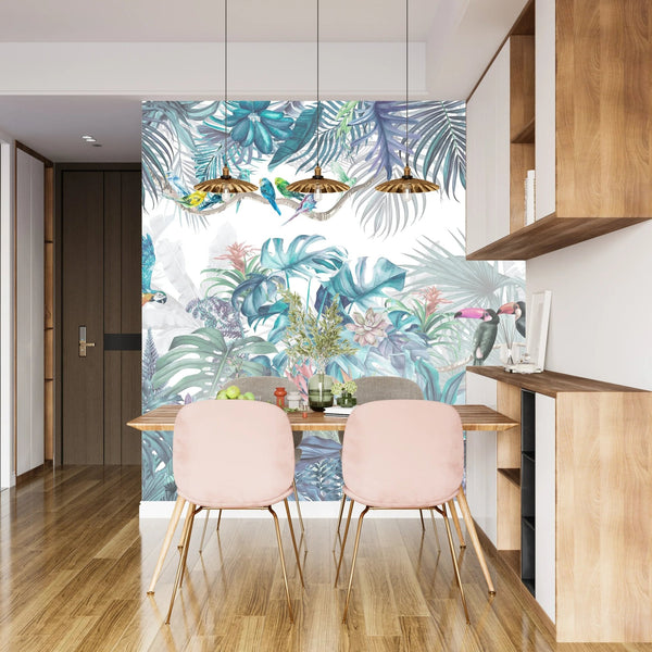 Tropic Jungle Scene Wallpaper, Parrots Mural, Oversized Custom Size Wall Art, Non - Woven, Non - Adhesive, Modern Wall Paper, Removable - Adawall Wallpaper - Registered Trade Accounts Only, Wallpaper Wholesale Account - W77831 - Adawall Wholesale - Wallpaper Wholesaler