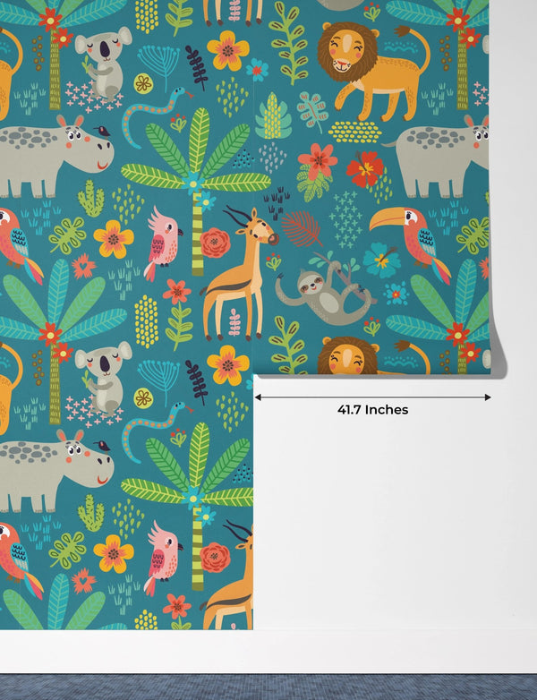 Tropical Animals Wallpaper, Green Background Mural, Oversized Custom Size Wall Art, Non - Woven, Non - Adhesive, Modern Wall Paper, Removable - Adawall Wallpaper - Registered Trade Accounts Only, Wallpaper Wholesale Account - W77542 - Adawall Wholesale - Wallpaper Wholesaler