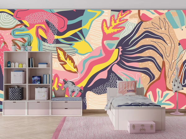 Tropical Floral Wallpaper, Abstract Mural, Oversized Custom Size Wall Art, Non - Woven, Non - Adhesive, Modern Wall Paper, Removable - Adawall Wallpaper - Registered Trade Accounts Only, Wallpaper Wholesale Account - W77593 - Adawall Wholesale - Wallpaper Wholesaler