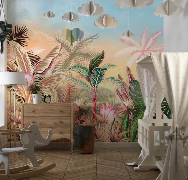 Tropical Forest Wallpaper, Leaves and Trees Mural, Oversized Custom Size Wall Art, Non - Woven, Non - Adhesive, Modern Wall Paper, Removable - Adawall Wallpaper - Registered Trade Accounts Only, Wallpaper Wholesale Account - W77827 - Adawall Wholesale - Wallpaper Wholesaler
