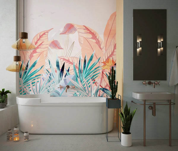 Tropical Forest Wallpaper, Pastel Colors Mural, Oversized Custom Size Wall Art, Non - Woven, Non - Adhesive, Modern Wall Paper, Removable - Adawall Wallpaper - Registered Trade Accounts Only, Wallpaper Wholesale Account - W77841 - Adawall Wholesale - Wallpaper Wholesaler