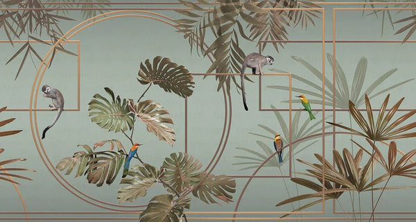 Tropical Jungle Wall Mural, Forest Wallpaper, Light Green Tree Leaf Bird, Custom Size, Non - Woven, Modern Wall Paper, Non - Pasted, Washable, Removable - Adawall Wallpaper - Registered Trade Accounts Only, Wallpaper Wholesale Account - FJ300-2 - Adawall Wholesale - Wallpaper Wholesaler