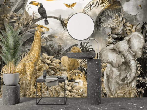 Tropical Landscape Wallpaper, Safari Animals Mural, Oversized Custom Size Wall Art, Non - Woven, Non - Adhesive, Modern Wall Paper, Removable - Adawall Wallpaper - Registered Trade Accounts Only, Wallpaper Wholesale Account - W78136 - Adawall Wholesale - Wallpaper Wholesaler