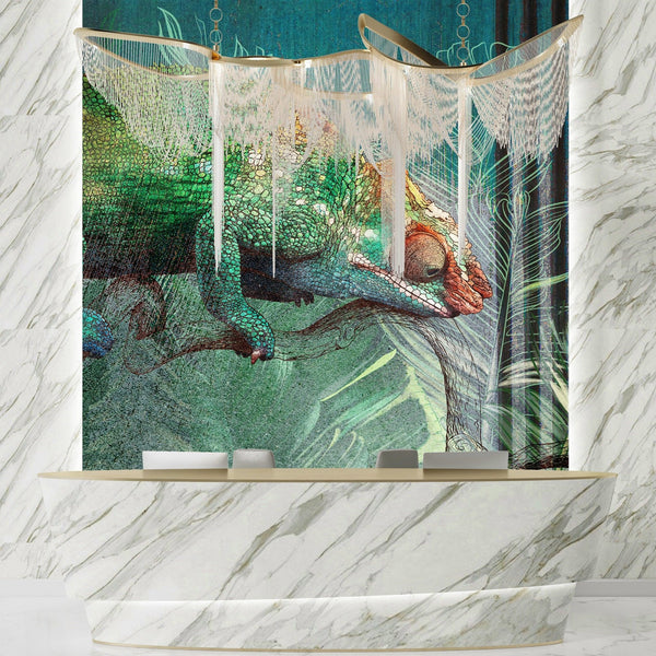 Tropical Leaves Wallpaper, Chameleon Background Mural, Oversized Custom Size Wall Art, Non - Woven, Non - Adhesive, Modern Wall Paper, Removable - Adawall Wallpaper - Registered Trade Accounts Only, Wallpaper Wholesale Account - W78141 - Adawall Wholesale - Wallpaper Wholesaler