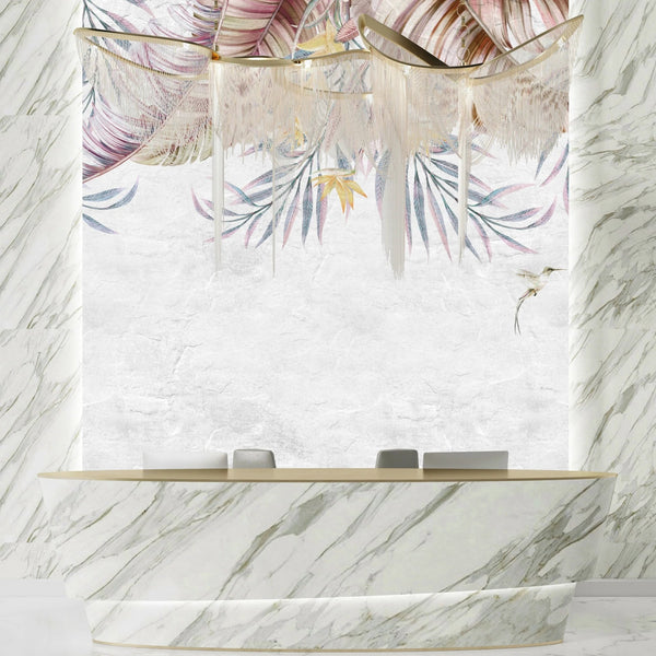 Tropical Leaves Wallpaper, Hummingbirds Mural, Oversized Custom Size Wall Art, Non - Woven, Non - Adhesive, Modern Wall Paper, Removable - Adawall Wallpaper - Registered Trade Accounts Only, Wallpaper Wholesale Account - W77814 - Adawall Wholesale - Wallpaper Wholesaler