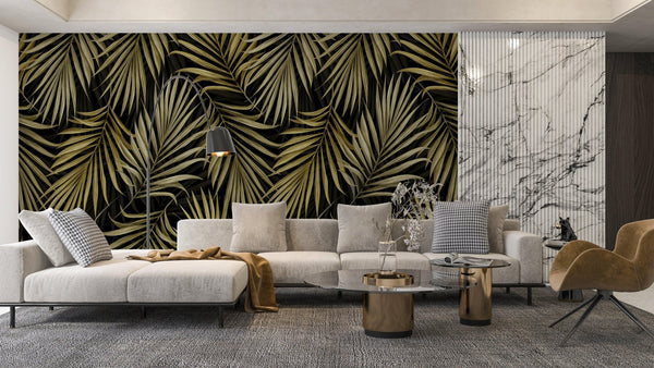 Tropical Luxury Golden Palm Wallpaper, Seamless Pattern Mural, Oversized Custom Size Wall Art, Non - Woven, Non - Adhesive, Modern Wall Paper, Removable - Adawall Wallpaper - Registered Trade Accounts Only, Wallpaper Wholesale Account - W77596 - Adawall Wholesale - Wallpaper Wholesaler