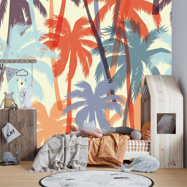 Tropical Summer Print with Palms Wallpaper, Seamless Pattern Mural, Oversized Custom Size Wall Art, Non - Woven, Non - Adhesive, Modern Wall Paper, Removable - Adawall Wallpaper - Registered Trade Accounts Only, Wallpaper Wholesale Account - W78048 - Adawall Wholesale - Wallpaper Wholesaler
