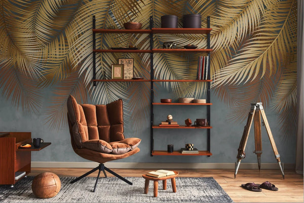 Tropical Tree Leaves Wallpaper, Above the Bed Wall Mural, Yellow Leaves Custom Size Wall Covering, Non - Woven, Non - Pasted, Washable, Removable - Adawall Wallpaper - Registered Trade Accounts Only, Wallpaper Wholesale Account - FJ312-3 - Adawall Wholesale - Wallpaper Wholesaler