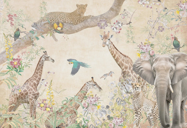 Tropical Trees Wallpaper, Safari Animals Mural, Oversized Custom Size Wall Art, Non - Woven, Non - Adhesive, Modern Wall Paper, Removable - Adawall Wallpaper - Registered Trade Accounts Only, Wallpaper Wholesale Account - W78135 - Adawall Wholesale - Wallpaper Wholesaler
