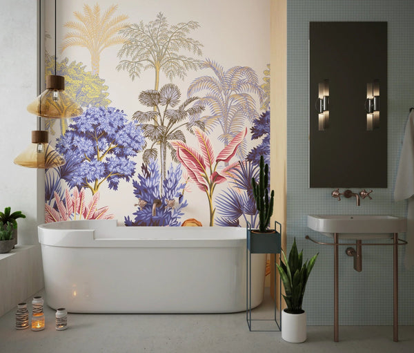 Tropical Vintage Landscape Wallpaper, Trees Wall Mural, Oversized Custom Size Wall Art, Non - Woven, Non - Adhesive, Modern Wall Paper, Removable - Adawall Wallpaper - Registered Trade Accounts Only, Wallpaper Wholesale Account - W77486 - Adawall Wholesale - Wallpaper Wholesaler