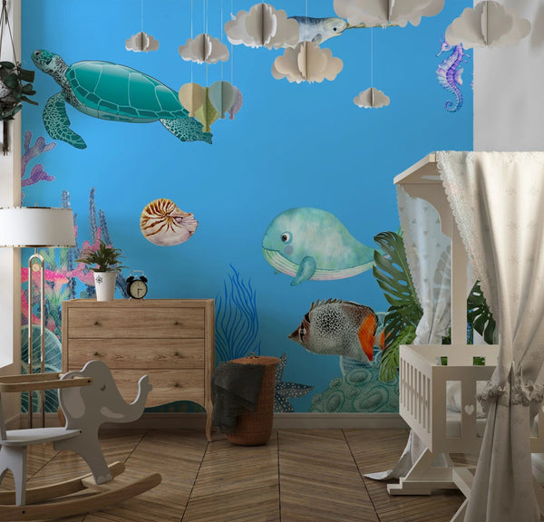 Underwater Wallpaper, Sea Animals Mural, Oversized Custom Size Wall Art, Non - Woven, Non - Adhesive, Modern Wall Paper, Removable - Adawall Wallpaper - Registered Trade Accounts Only, Wallpaper Wholesale Account - W77665 - Adawall Wholesale - Wallpaper Wholesaler
