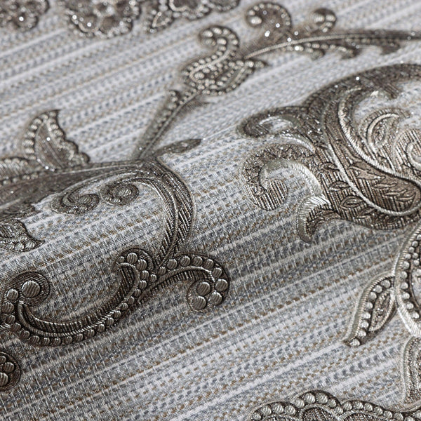 Victorian Damask Striped Wallpaper, Silver, Gray Rich Textured Embossed Wall Paper, Extra Wide 114 sq ft Roll, Wall Decor, Silver, Washable - Walloro High End Wallcoverings & More