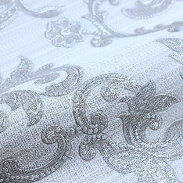 Victorian Damask Striped Wallpaper, Silver, White Rich Textured Embossed Wall Paper, Extra Wide 114 sq ft Roll, Wall Covering, Washable - Adawall Wallpaper - Registered Trade Accounts Only, Wallpaper Wholesale Account - 1305-2 - Adawall Wholesale - Wallpaper Wholesaler