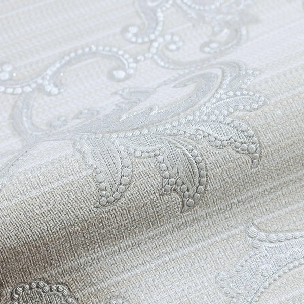 Victorian Damask Striped Wallpaper, White, Gray Rich Textured Embossed Wall Paper, Extra Wide 114 sq ft Roll, Modern Wall Covering, Sturdy, Washable - Adawall Wallpaper - Registered Trade Accounts Only, Wallpaper Wholesale Account - 1305-1 - Adawall Wholesale - Wallpaper Wholesaler