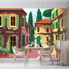 Village Square Wallpaper, Traditional Houses, Potted Flowers Mural, Oversized Custom Size Wall Art, Non - Woven, Non - Adhesive, Modern Wall Paper, Removable - Adawall Wallpaper - Registered Trade Accounts Only, Wallpaper Wholesale Account - W77772 - Adawall Wholesale - Wallpaper Wholesaler