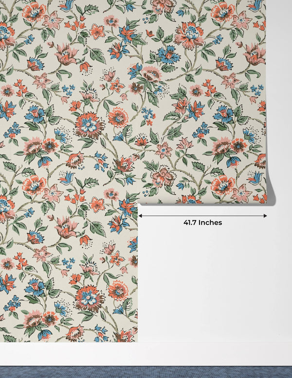 Vintage Flowers Wallpaper, Ethnic Mural, Oversized Custom Size Wall Art, Non - Woven, Non - Adhesive, Modern Wall Paper, Removable - Adawall Wallpaper - Registered Trade Accounts Only, Wallpaper Wholesale Account - W77527 - Adawall Wholesale - Wallpaper Wholesaler