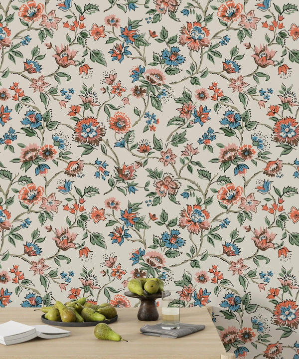 Vintage Flowers Wallpaper, Ethnic Mural, Oversized Custom Size Wall Art, Non - Woven, Non - Adhesive, Modern Wall Paper, Removable - Adawall Wallpaper - Registered Trade Accounts Only, Wallpaper Wholesale Account - W77527 - Adawall Wholesale - Wallpaper Wholesaler