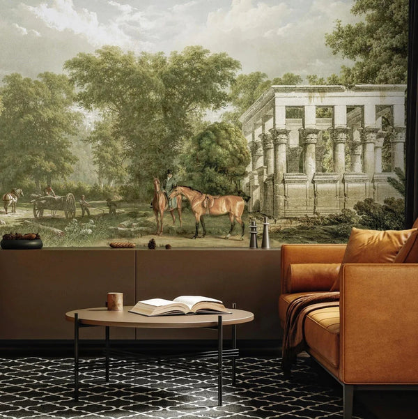 Vintage Scenic Victorian Wall Mural, Large Green Nature Wallpaper, Non - Woven, Non - Adhesive, Modern, Washable, Removable - Adawall Wallpaper - Registered Trade Accounts Only, Wallpaper Wholesale Account - FJ314-2 - Adawall Wholesale - Wallpaper Wholesaler