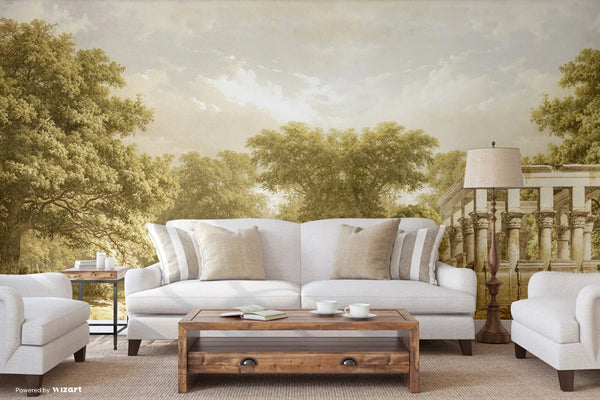 Vintage Scenic Victorian Wall Mural, Large Light Green Nature Wallpaper, Non - Woven, Non - Adhesive, Modern, Washable, Removable - Adawall Wallpaper - Registered Trade Accounts Only, Wallpaper Wholesale Account - FJ314-1 - Adawall Wholesale - Wallpaper Wholesaler