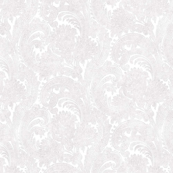 Washed White Paisley Pattern Wallpaper, Rich Textured Wallcovering, Traditional, Extra Large 114 sq ft Roll, Washable, Home Wall Decor, Durable - Walloro High End Wallcoverings & More