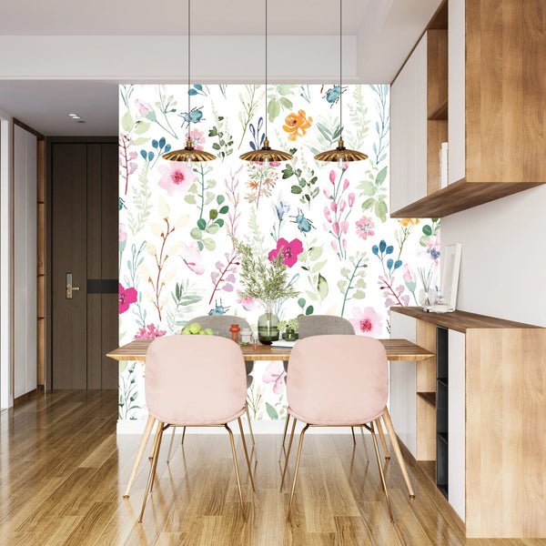 Watercolor Floral Wallpaper, Seamless Pattern Mural, Oversized Custom Size Wall Art, Non - Woven, Non - Adhesive, Modern Wall Paper, Removable - Adawall Wallpaper - Registered Trade Accounts Only, Wallpaper Wholesale Account - W77853 - Adawall Wholesale - Wallpaper Wholesaler