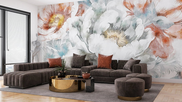 Watercolor Flowers Wallpaper, Hand - Painted Background Mural, Oversized Custom Size Wall Art, Non - Woven, Non - Adhesive, Modern Wall Paper, Removable - Adawall Wallpaper - Registered Trade Accounts Only, Wallpaper Wholesale Account - W78216 - Adawall Wholesale - Wallpaper Wholesaler