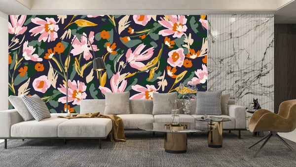 Watercolor Pink Wildflowers Wallpaper, Seamless Pattern Mural, Oversized Custom Size Wall Art, Non - Woven, Non - Adhesive, Modern Wall Paper, Removable - Adawall Wallpaper - Registered Trade Accounts Only, Wallpaper Wholesale Account - W78080 - Adawall Wholesale - Wallpaper Wholesaler