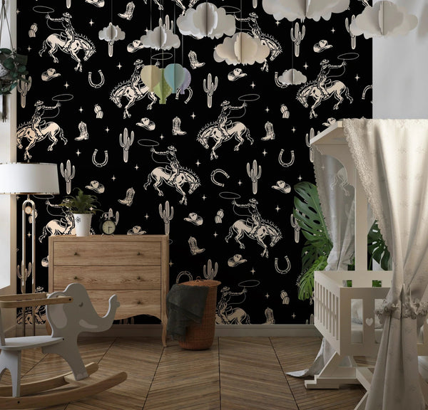 Western Themed Wallpaper, Black and White Seamless Pattern Mural, Oversized Custom Size Wall Art, Non - Woven, Non - Adhesive, Modern Wall Paper, Removable - Adawall Wallpaper - Registered Trade Accounts Only, Wallpaper Wholesale Account - W77546 - Adawall Wholesale - Wallpaper Wholesaler